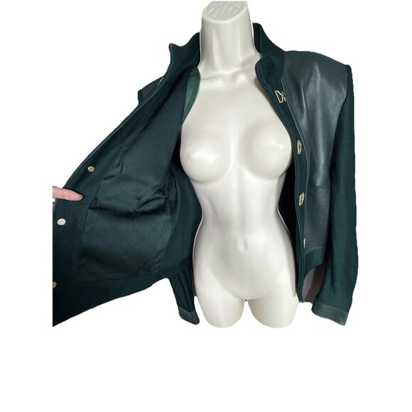 St. John Collection Size 12 Leather Zippered Jacket Gold Detail - Picture 8 of 13